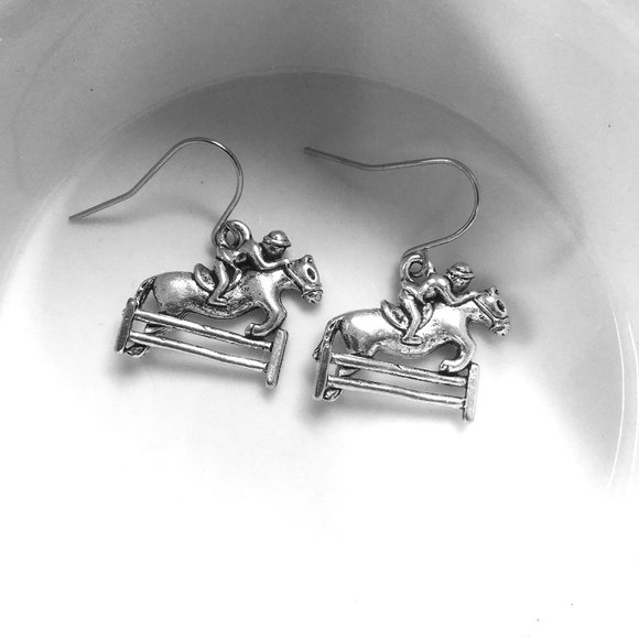 Miniature Equestrian Horse Horseback Riding Horse Rider Dressage Gift Earrings - Picture 3 of 3